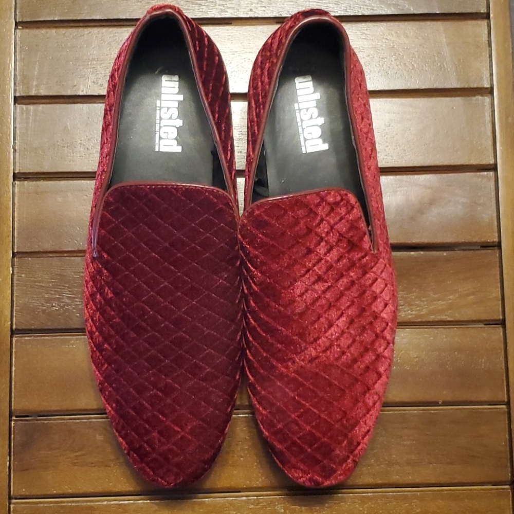 Mens Velour Wine Red Loafers